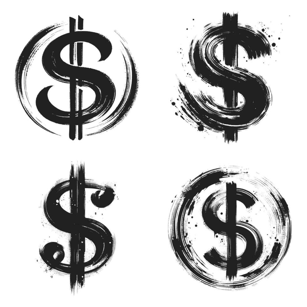 dólar símbolo colocar. grunge estilo. vector ilustración.
