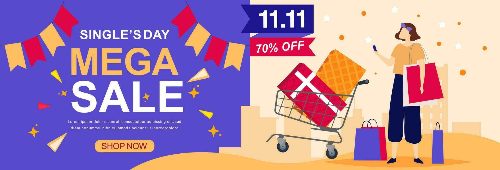 11.11 sale background. Single's day sale. 11.11 Shopping festival promotion. Vector illustration template for Poster, Banner, Flyer, Card, Post, Cover. Singles Day discount concept.