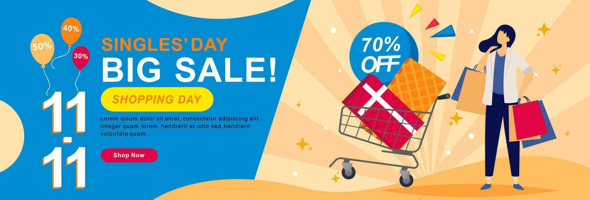 11.11 sale background. Single's day sale. 11.11 Shopping festival promotion. Vector illustration template for Poster, Banner, Flyer, Card, Post, Cover. Singles Day discount concept.