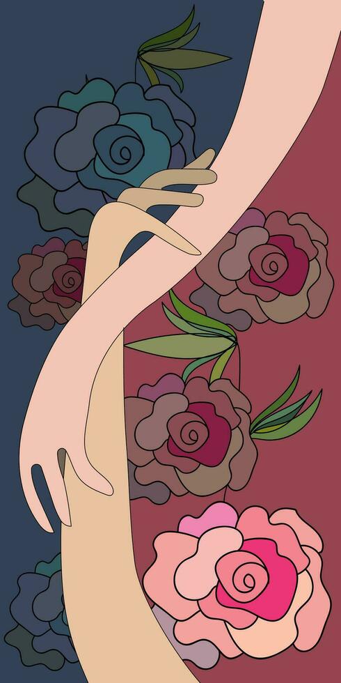 mano dibujado ilustración de un de pareja manos en flores antecedentes para decoración vector