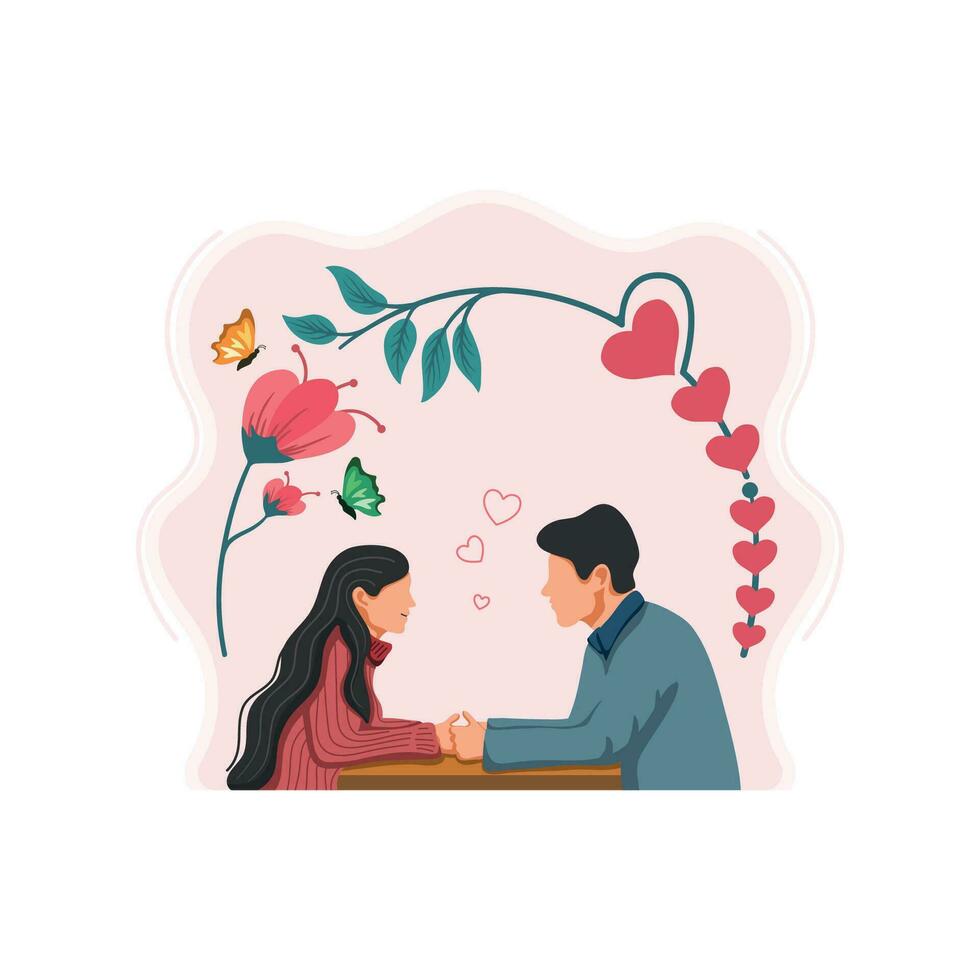 Flat illustration design of a couple in love holding hands affectionately vector