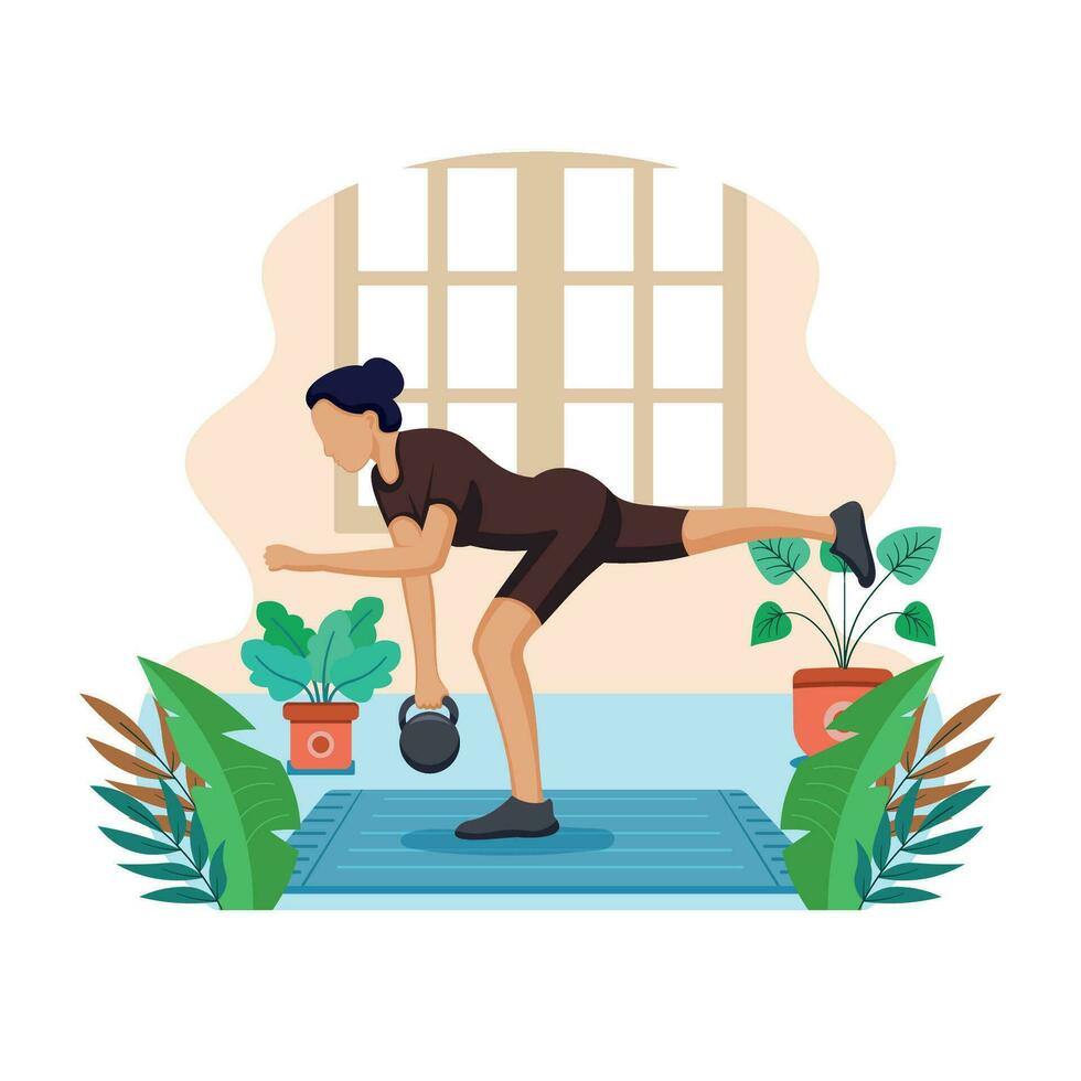 Flat Illustration design of a sports woman lifting a round barbell vector