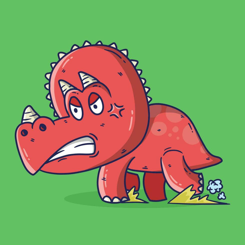 vector ilustración de dibujos animados dinosaurio. enojado triceratops dibujos animados ilustración. mano dibujado vector ilustración.