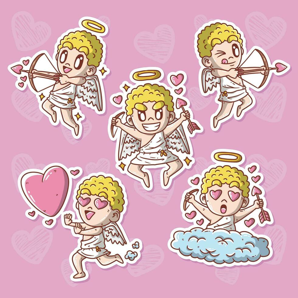 dibujos animados vector ilustración conjunto de linda contento Cupido mascota. mano dibujado vector ilustración.