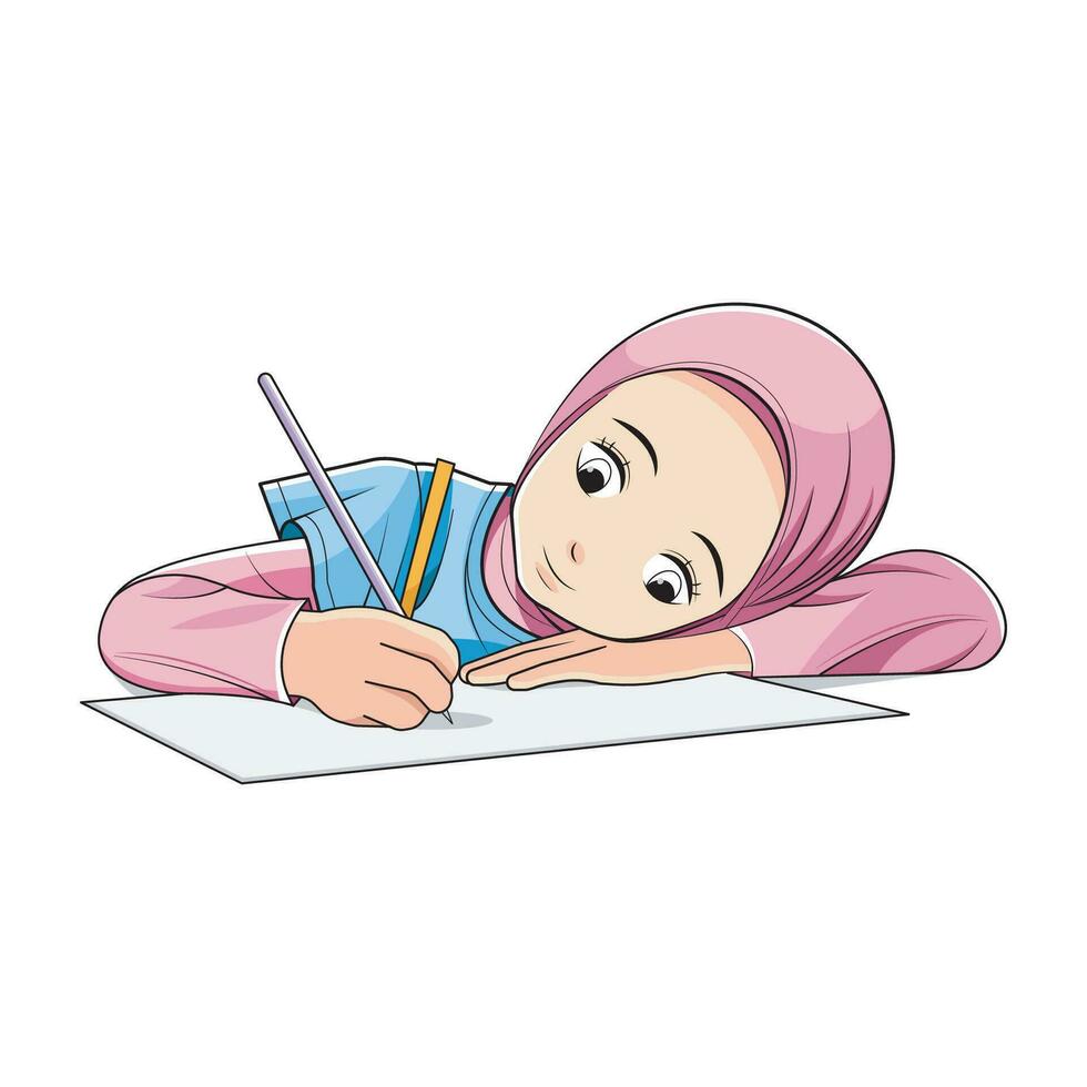 Education Concept. Girls being lazy to study. Vector illustration