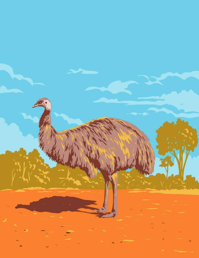 emú en gundabooka nacional parque en Afuera nsw Australia Arte deco wpa póster Arte vector