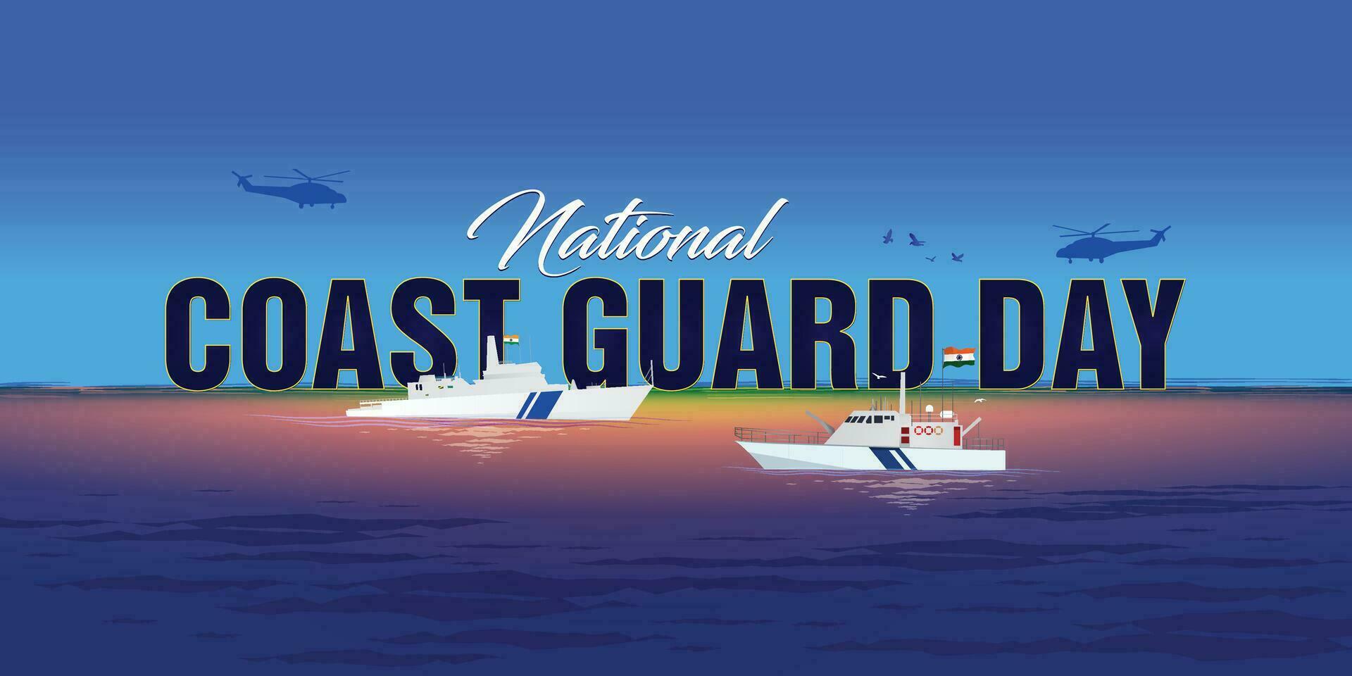 indio costa Guardia día es observado en 1 febrero cada año a honor el importante papel ese el organización obras de teatro editable vector ilustración, indio costa Guardia patrullando vigilancia barcos