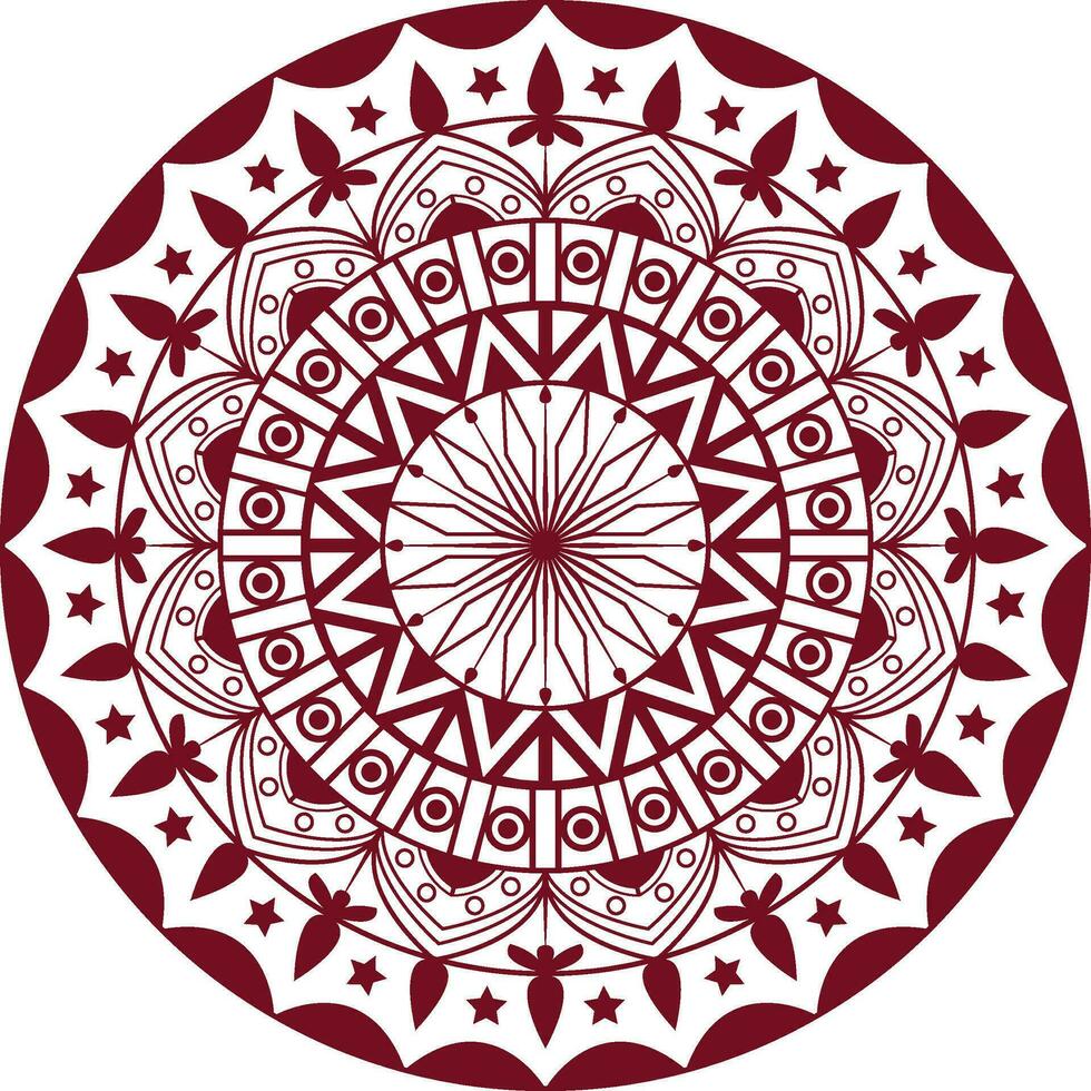 Vector drawing mandala art, a circular design with red and white elements