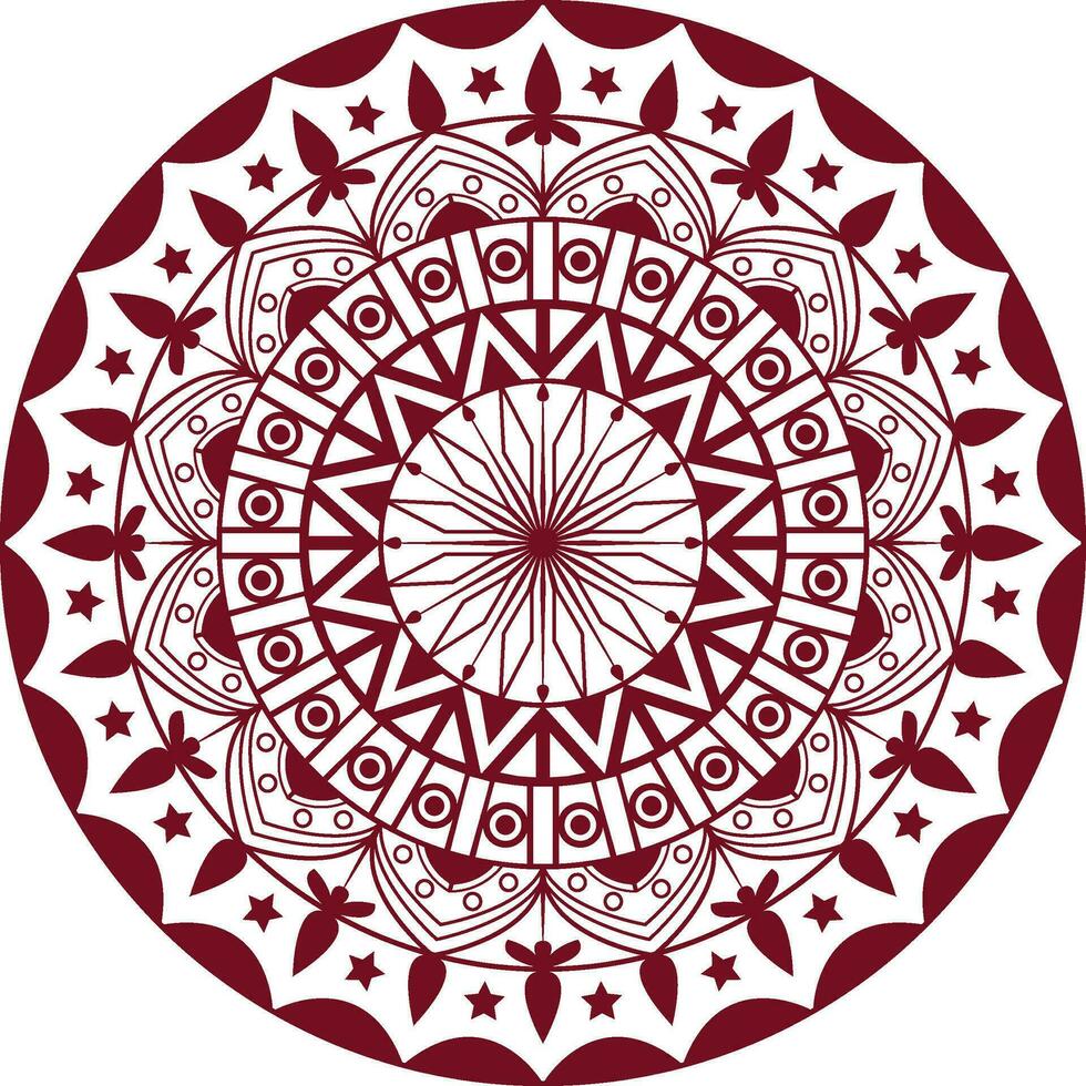 Vector drawing mandala art, a circular design with red and white elements