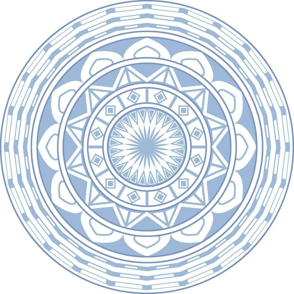 un azul y blanco circular diseño con un circular patrón, mandala Arte con sencillo formas vector