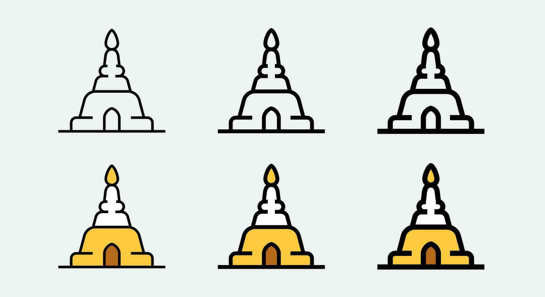 tailandés pagoda templo budismo línea icono y lleno contorno vector
