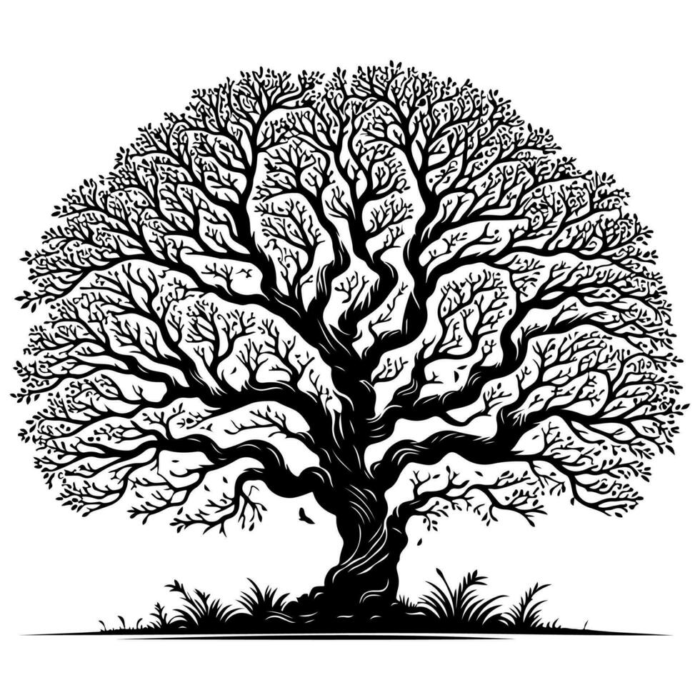 AI generated single tree black silhouette vector illustration