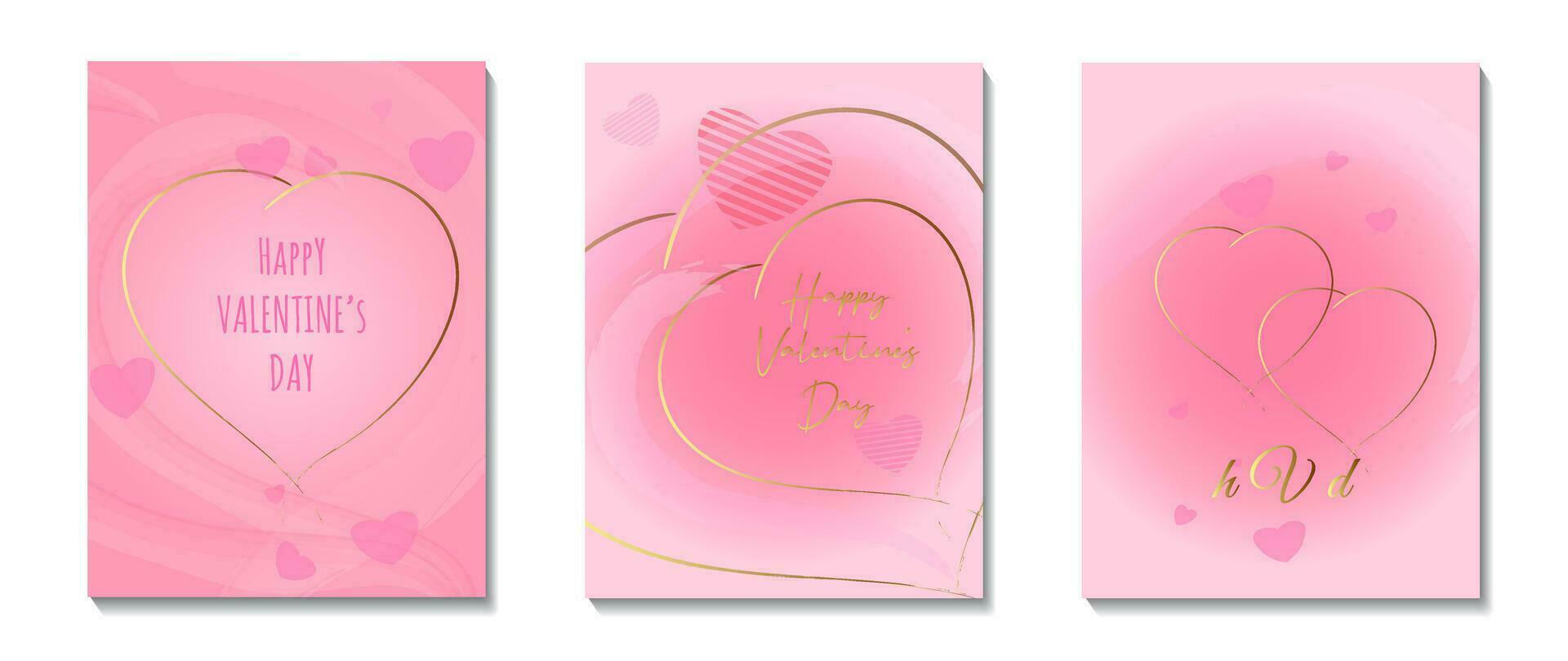 Valentines Day greeting card set with hearts. Vector illustration.