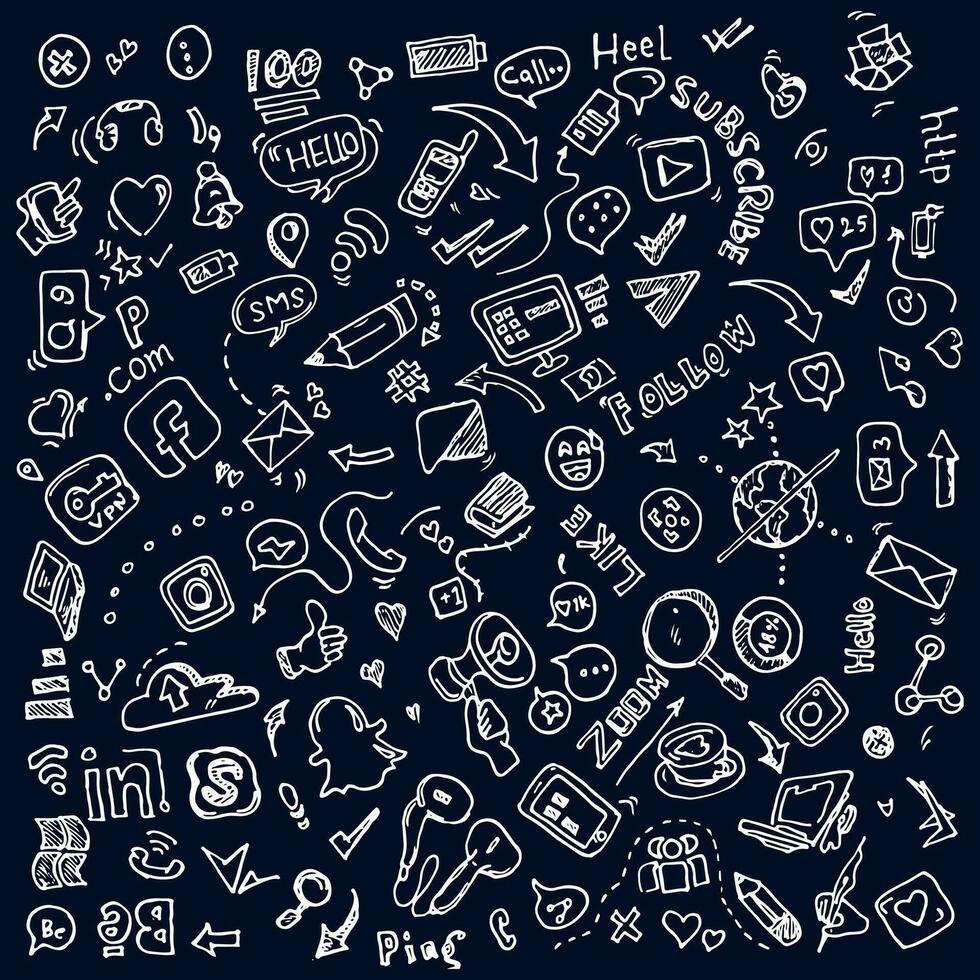 Complete social media doodle, hand-drawn social media icons vector