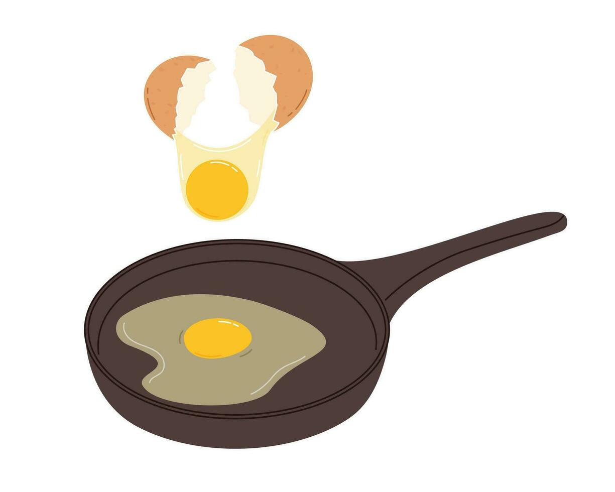 Egg in a frying pan. Flat vector illustration isolated on white background