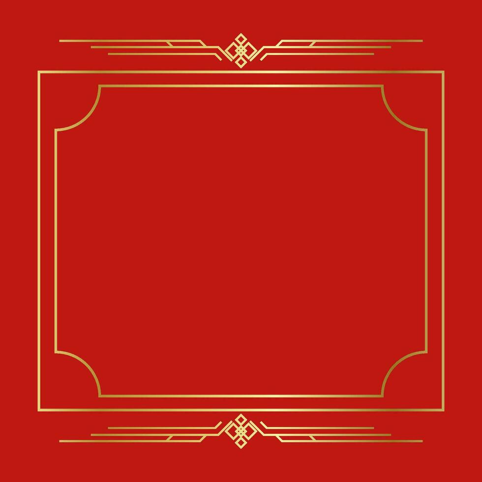 Golden framed lines for cards on an elegant red background. decorated in china vector