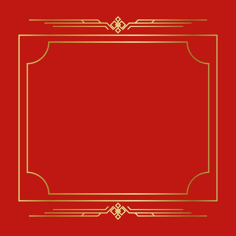 Golden framed lines for cards on an elegant red background. decorated in china vector