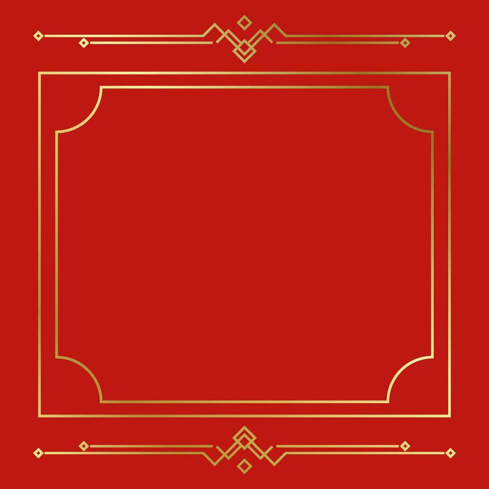 Golden framed lines for cards on an elegant red background. decorated in china vector