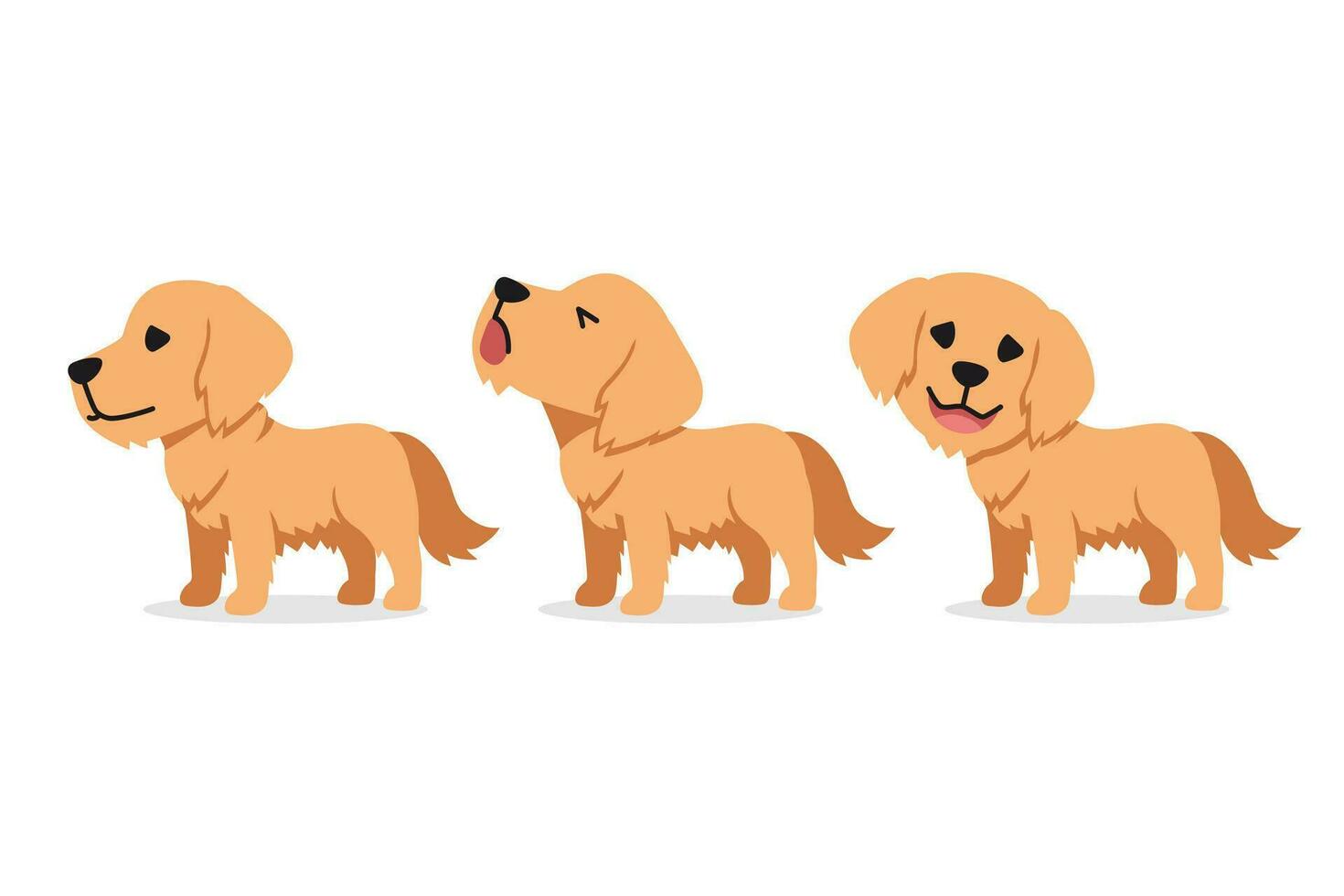 Set of vector cartoon character golden retriever dog
