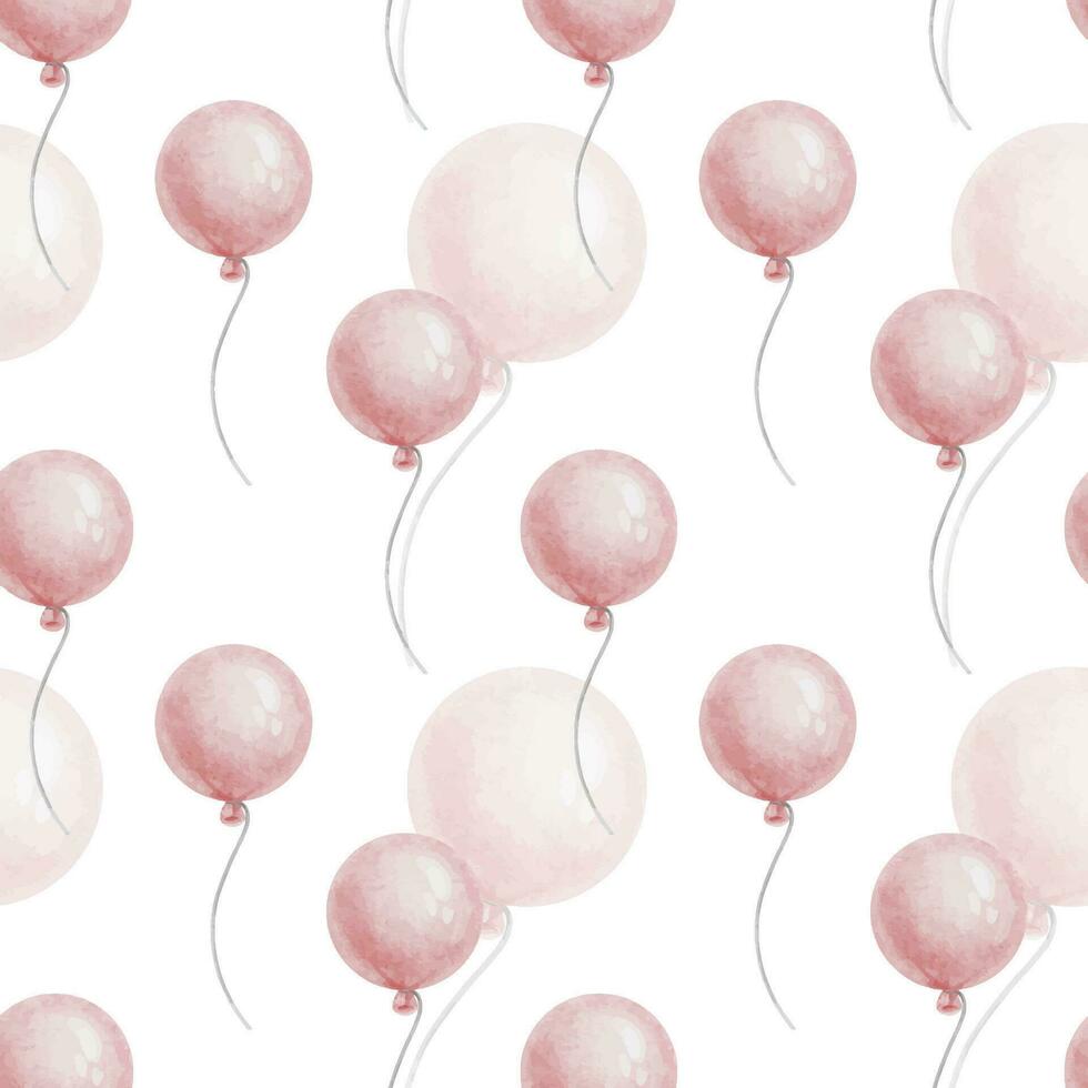 Flying round pink balloons. Cute baby's background. Watercolor seamless pattern of pastel color for children's goods, baby's room design, invitations, kid's textiles and clothing, scrapbooking. vector