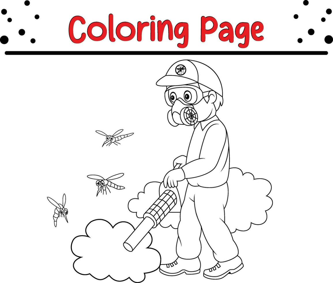 Coloring pages exterminator man killing mosquito vector