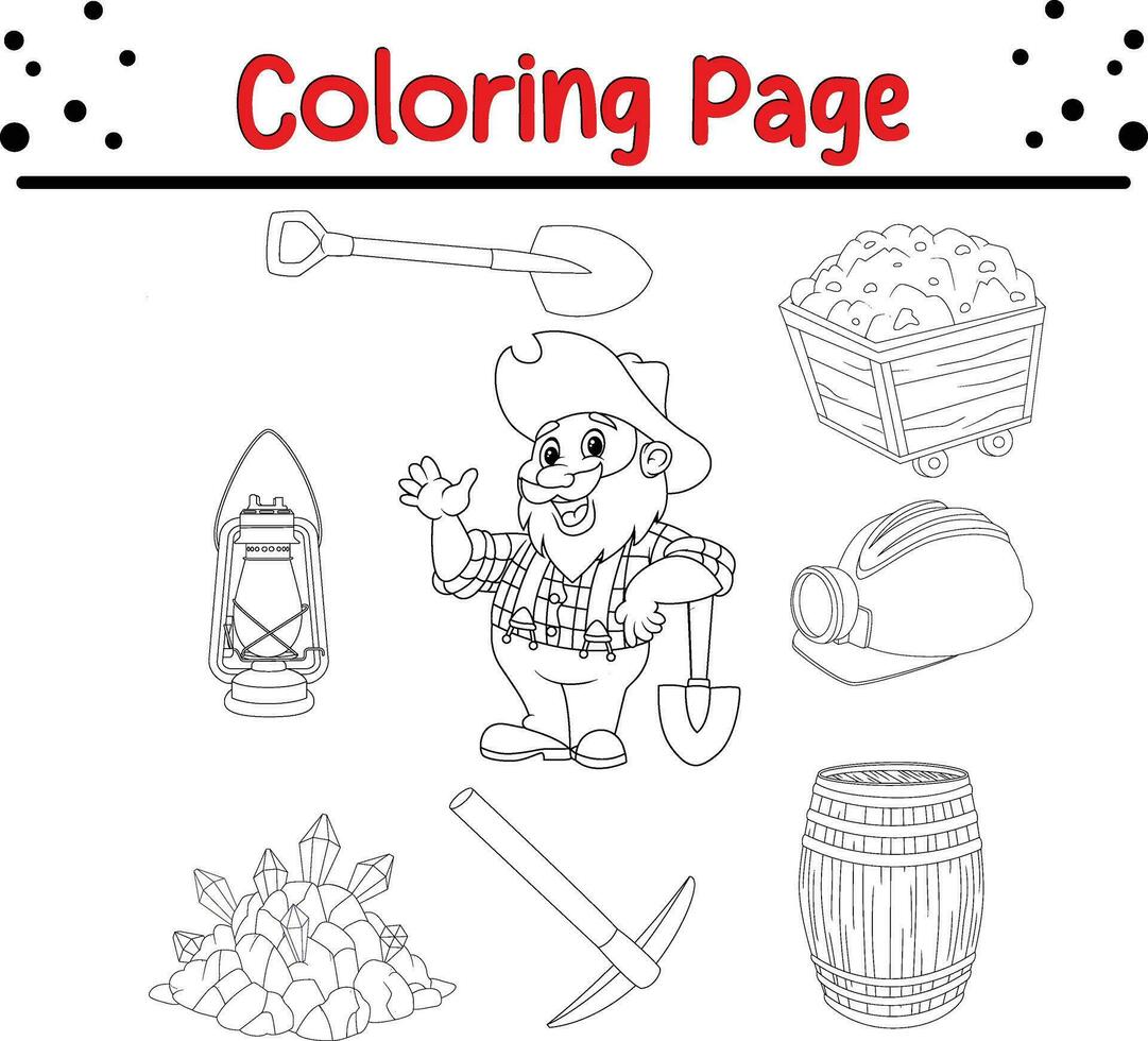 Coloring pages miner tools collection set vector
