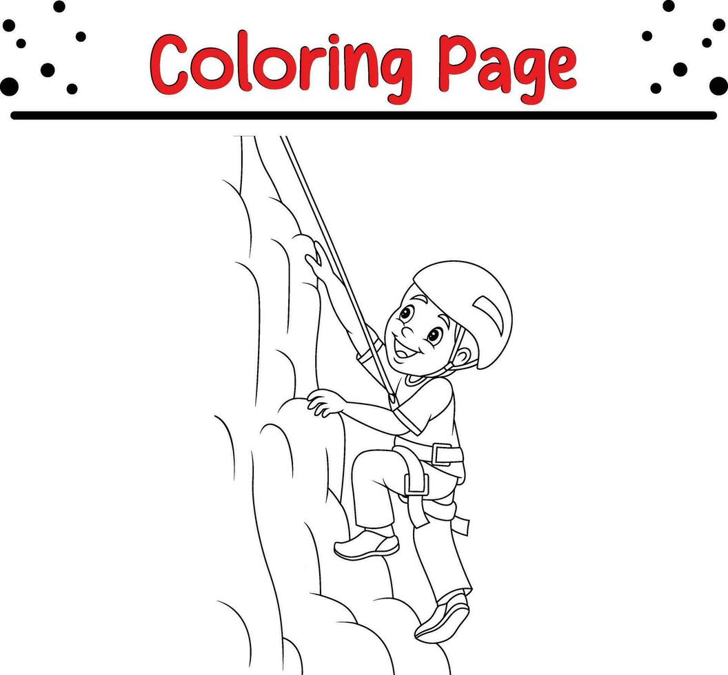 Coloring pages happy boy climbing rock vector