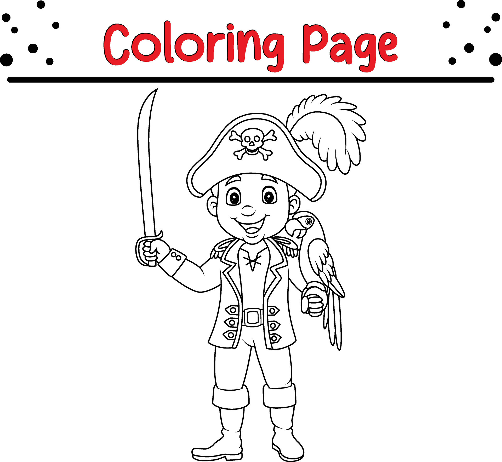 Coloring pages pirate captain for kids 36424274 Vector Art at Vecteezy