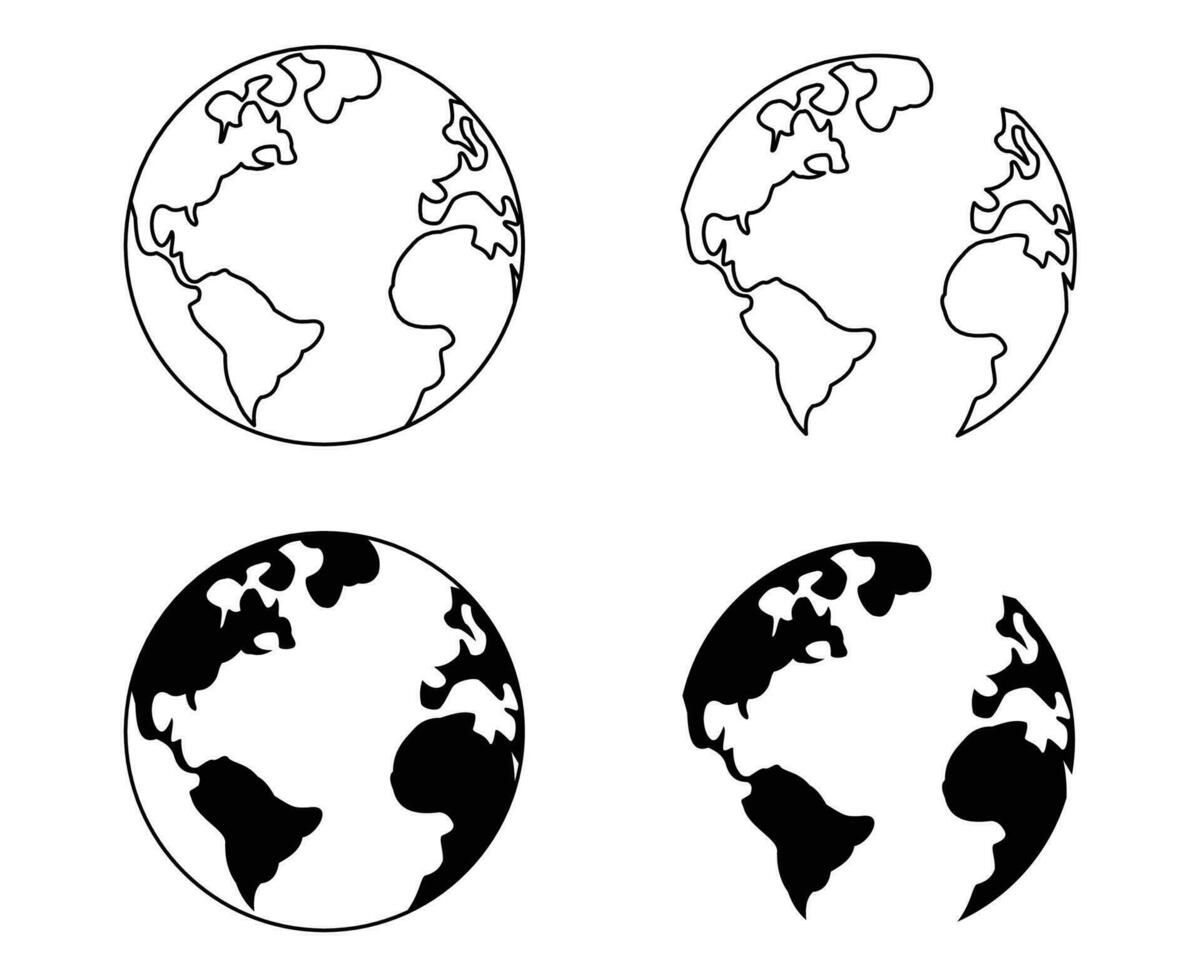 set of Globe earth icon set in line style vector