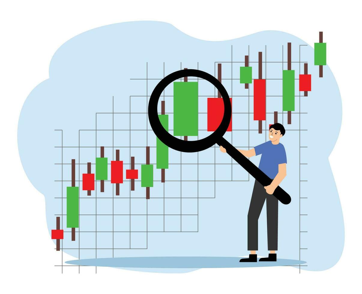 técnico análisis comerciante a analizar valores mercado o cripto moneda datos movimiento o análisis negocio a tomar lucro vector