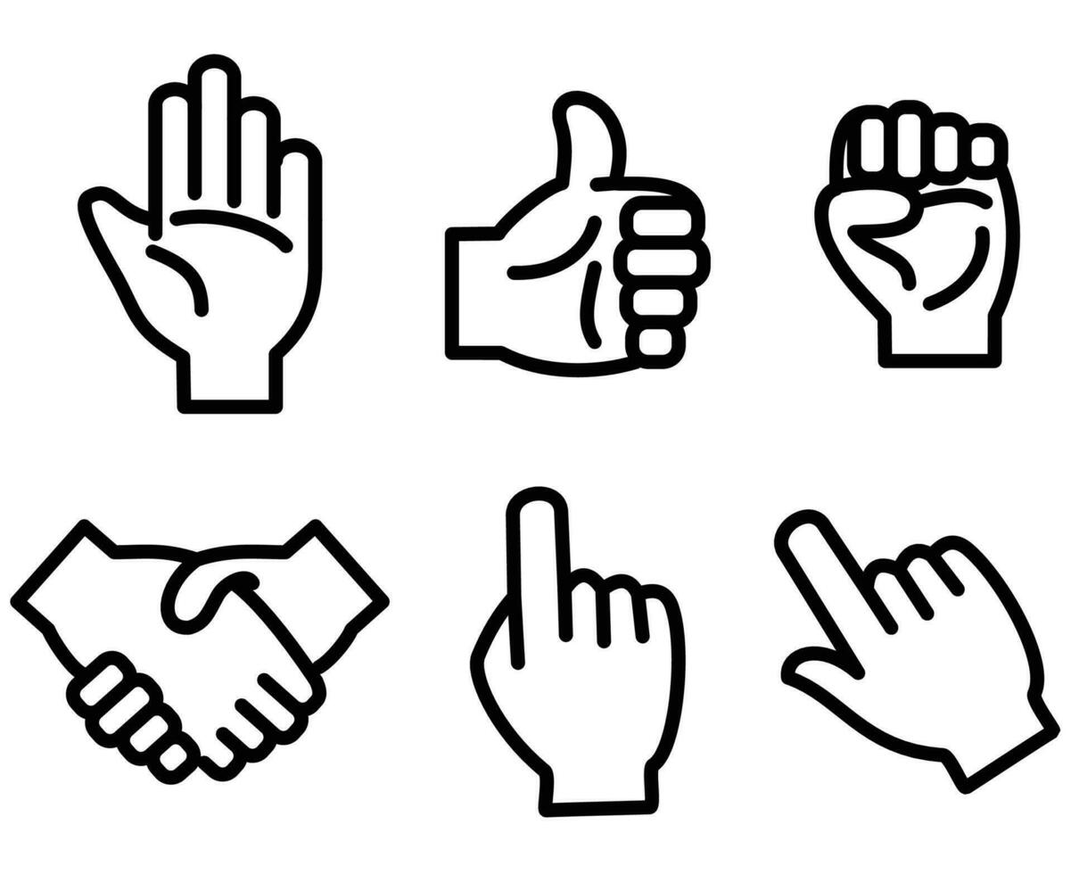 Pointing fingers Hand gesture emojis icon set in line style vector