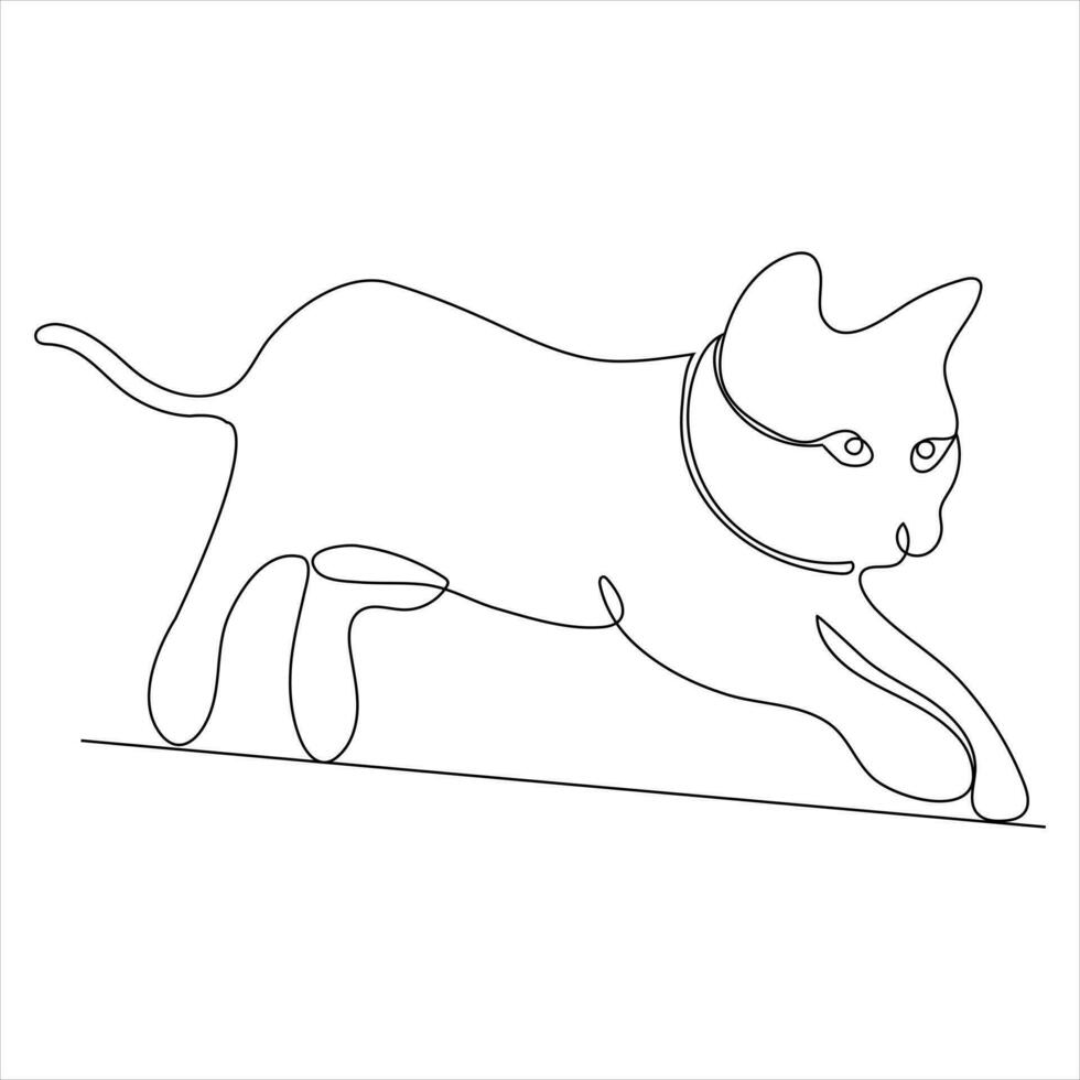 Continuous single line drawing of a cute cat pet animal vector art drawing