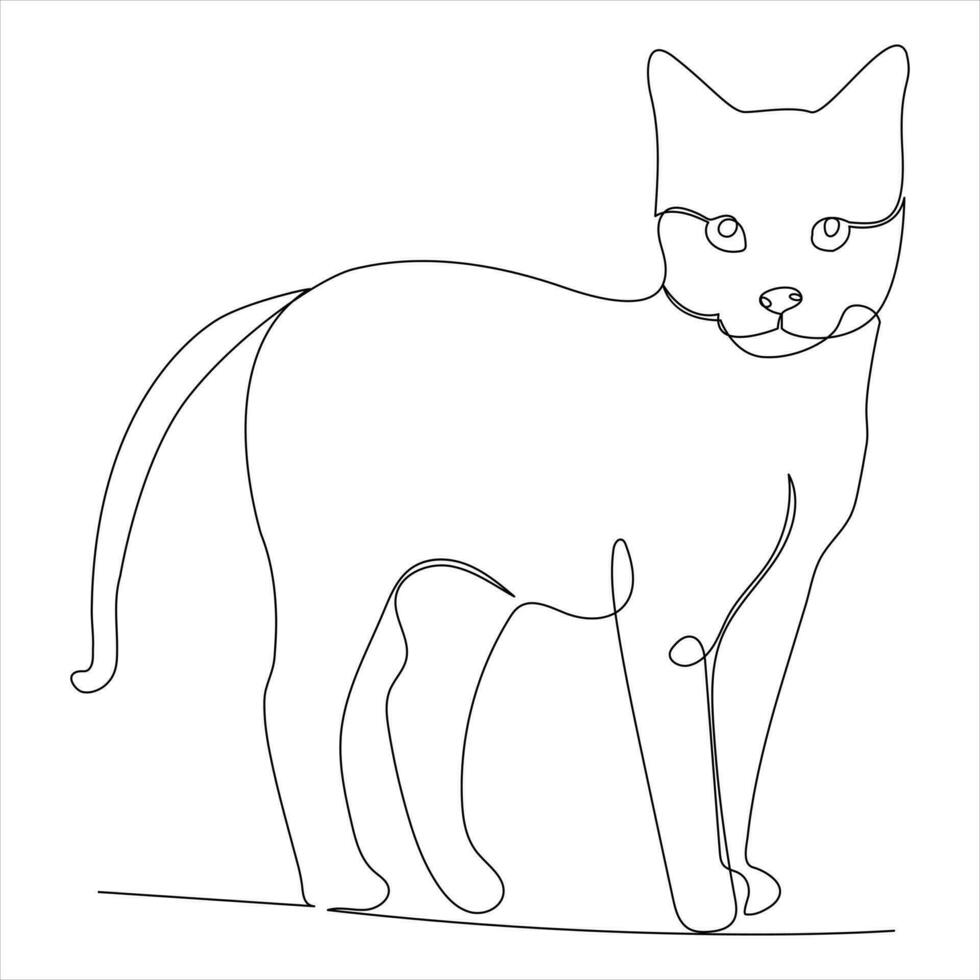 Continuous single line drawing of a cute cat pet animal vector art drawing