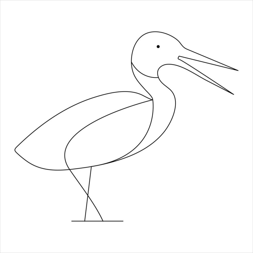Standing heron continuous single line art drawing and heron design vector