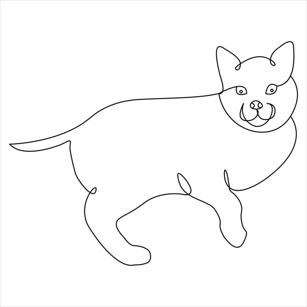 Continuous single line drawing of a cute cat pet animal vector art drawing