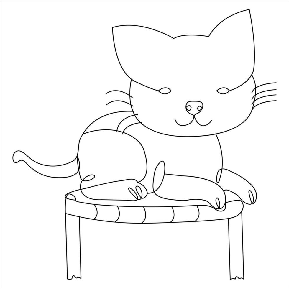 Continuous single line drawing of a cute cat pet animal vector art drawing