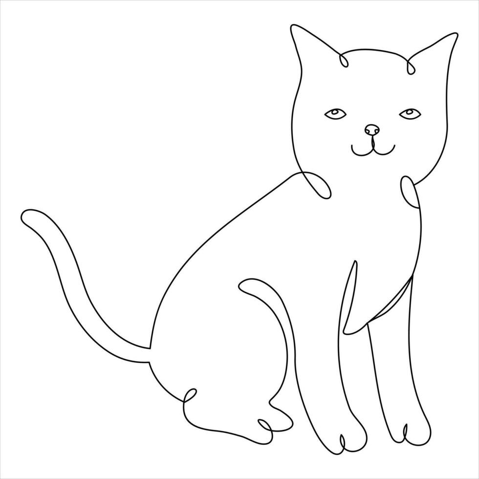 Continuous single line drawing of a cute cat pet animal vector art drawing