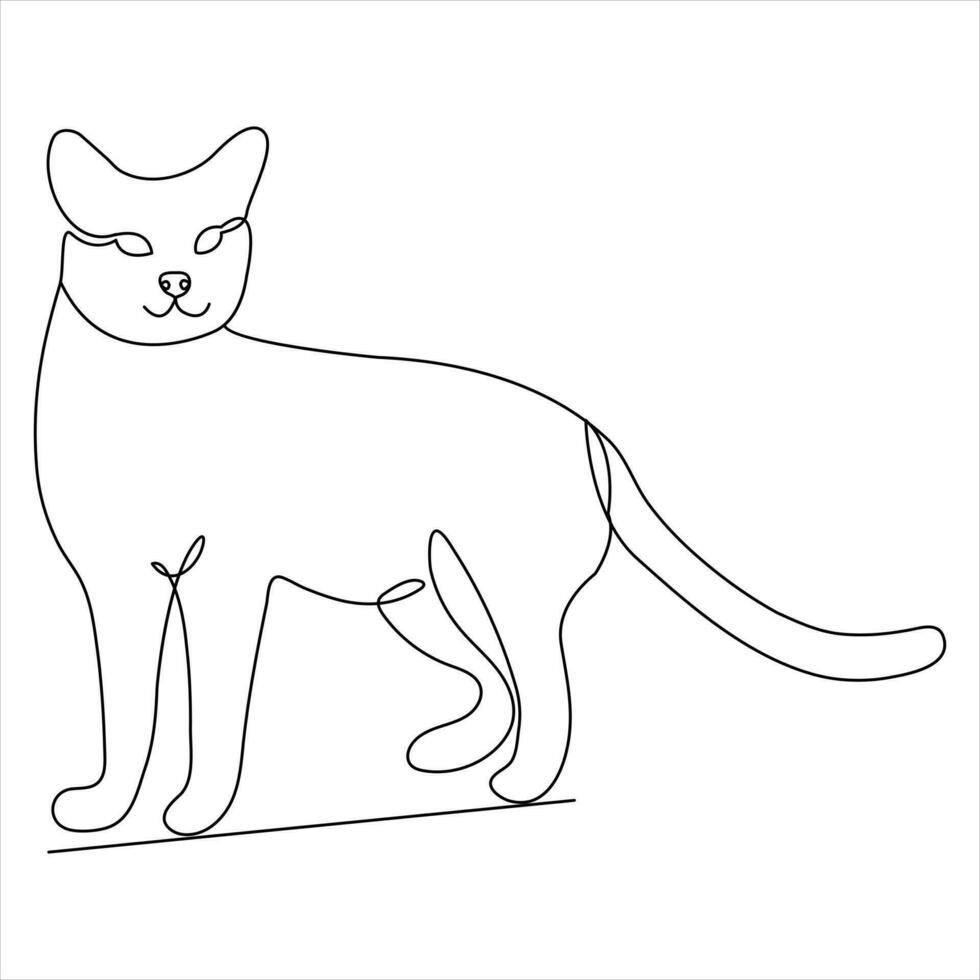 Continuous single line drawing of a cute cat pet animal vector art drawing