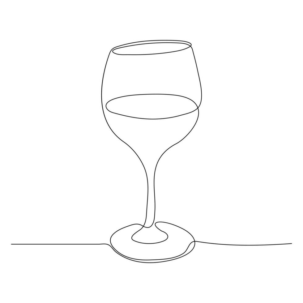 Continuous single line art drawing of wine glass outline beverage element vector illustration