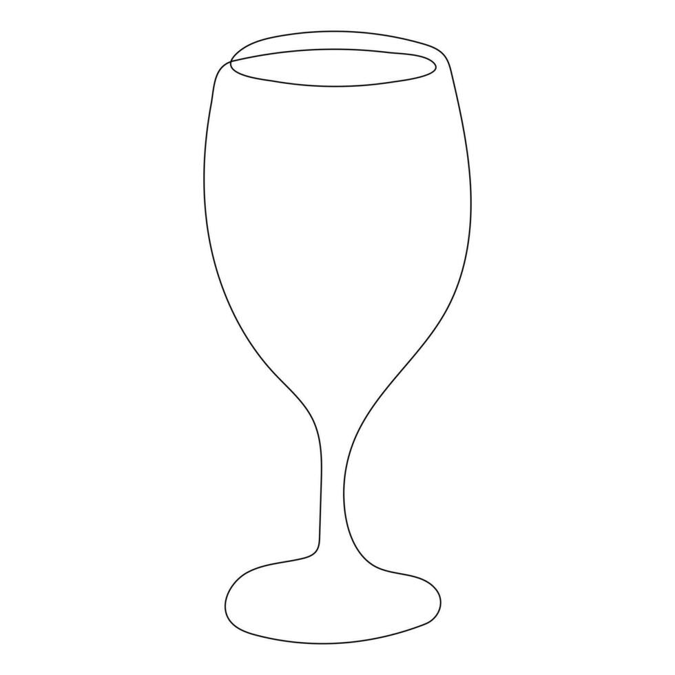 Continuous single line art drawing of wine glass outline beverage element vector illustration