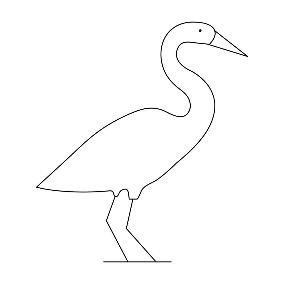 Standing heron continuous single line art drawing and heron design vector
