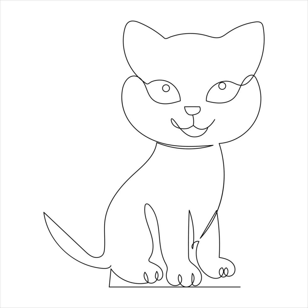 Continuous single line drawing of a cute cat pet animal vector art drawing