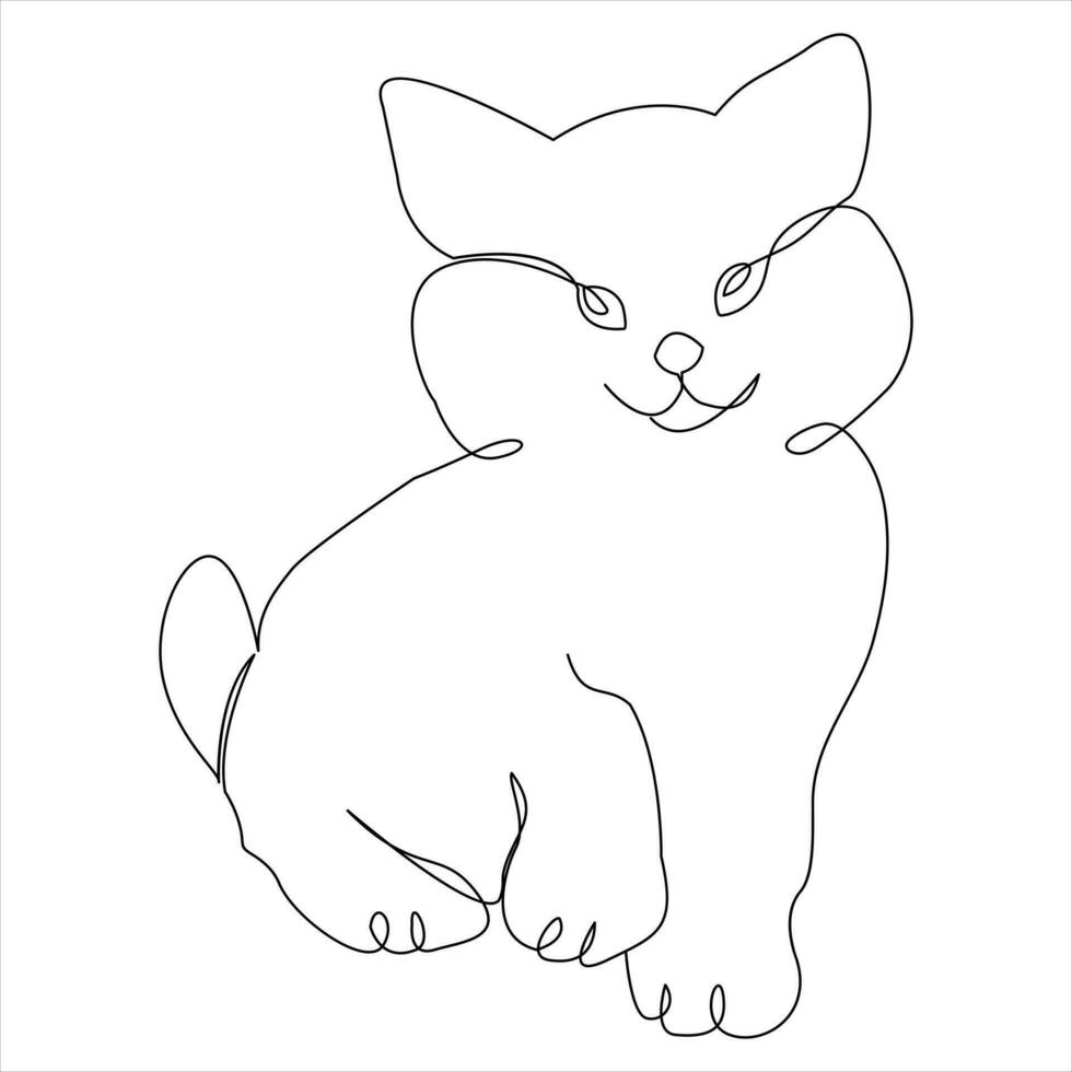 Continuous single line drawing of a cute cat pet animal vector art drawing