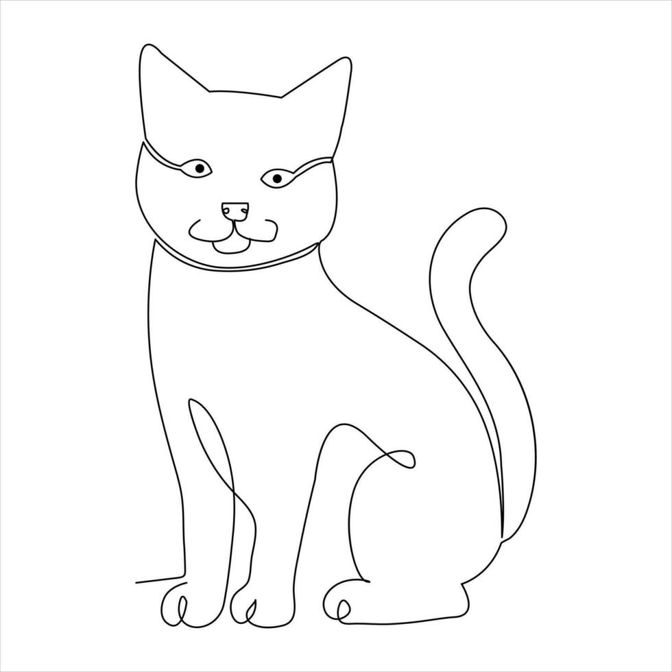 Continuous single line drawing of a cute cat pet animal vector art drawing