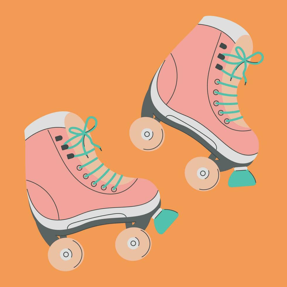 Vector illustration of roller skates on an orange background in cartoon style