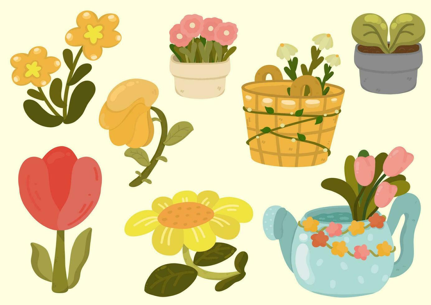 Set of flower, Garden flower. Potted Houseplants. Clipart elements hand drawn illustration vector