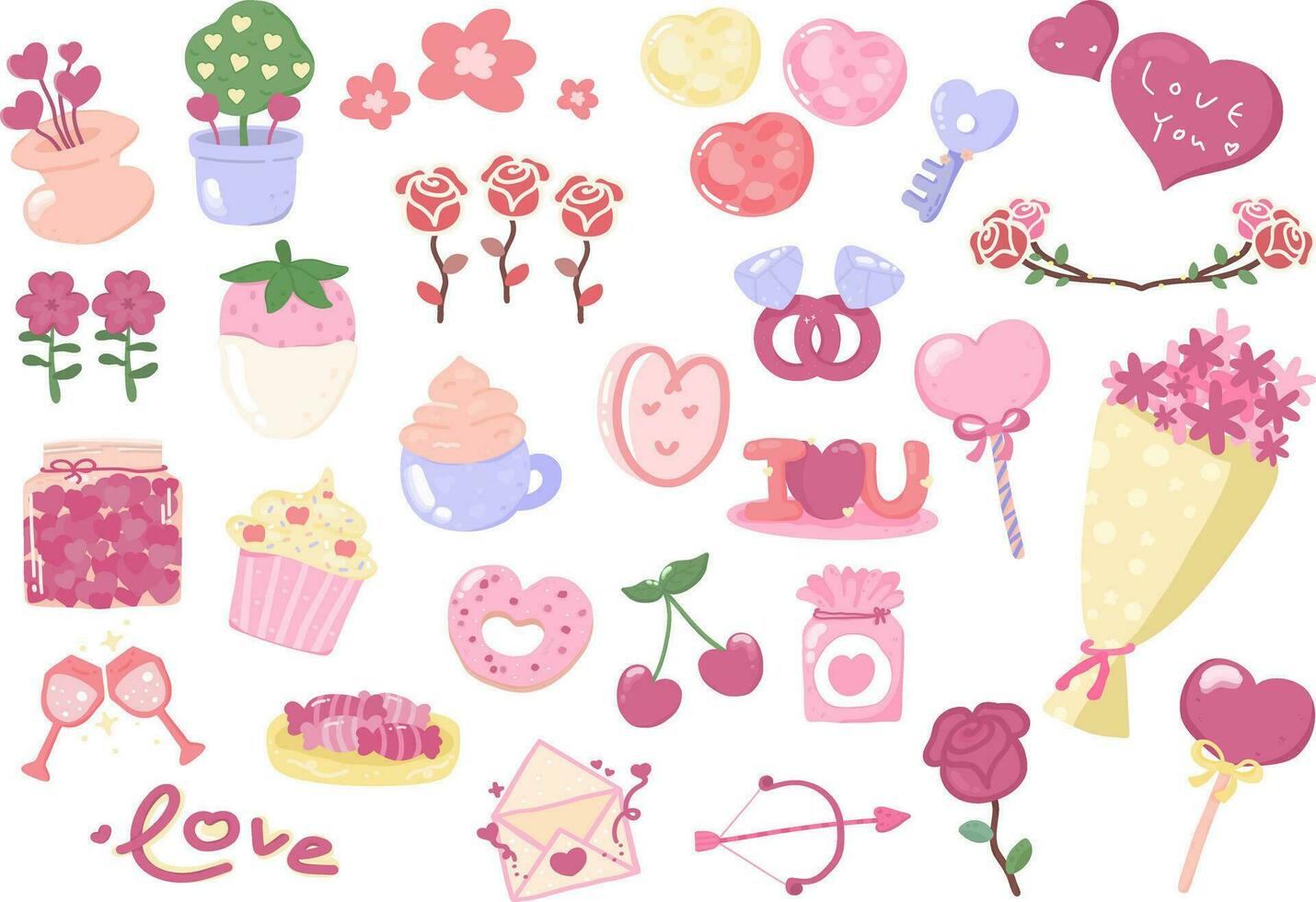 Set of Valentine's day. happy Valentines day. Clipart elements Hand drawn illustration vector