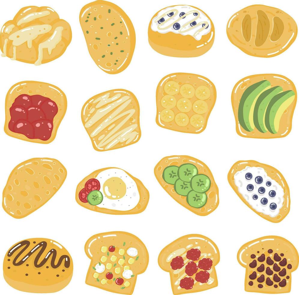 Set of Bakery and Bread collection. Sourdough Toast. Clipart elements hand drawn illustration. vector