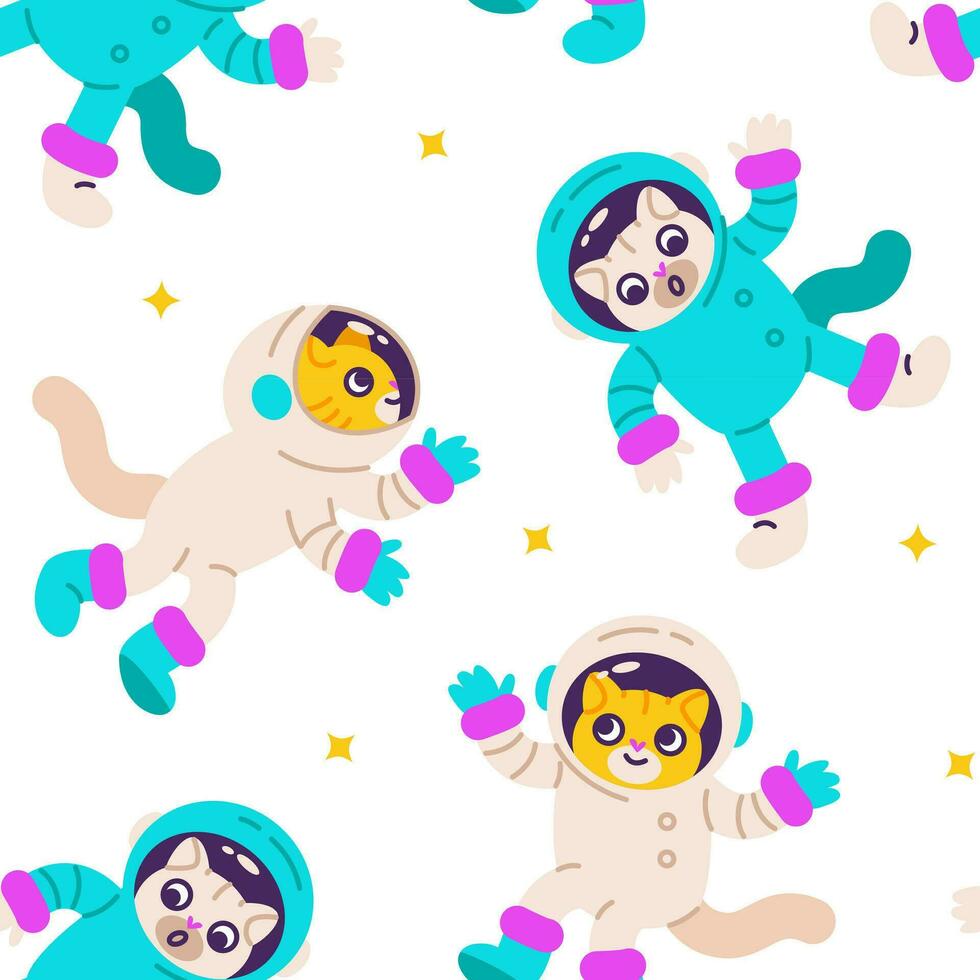 sin costura patrones con linda gatos astronautas vector espacio ilustración