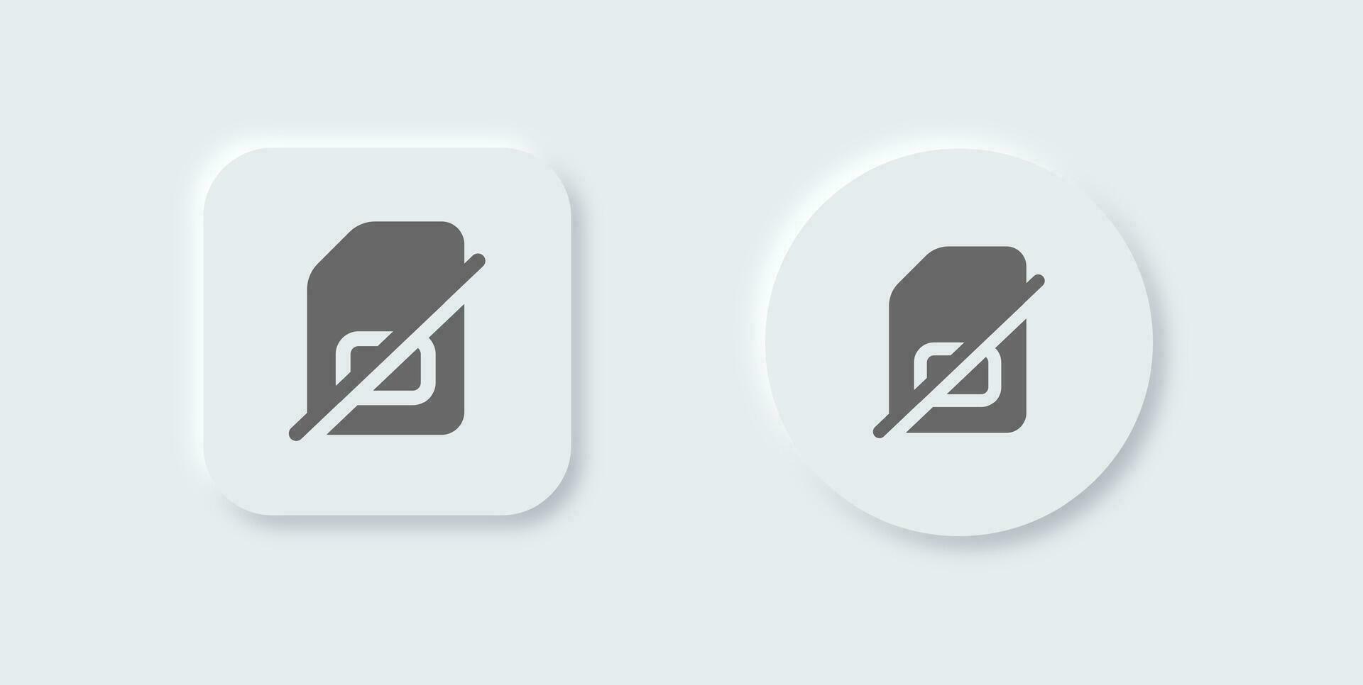 No sim solid icon in neomorphic design style. Lost connection signs vector illustration.